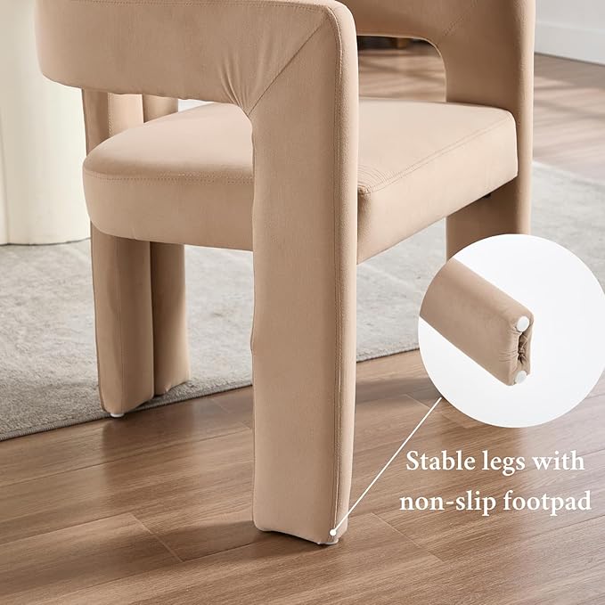 Modern Dining Chairs Set of 4, Upholstered Side Chairs Velvet Fabric Guest Chairs with Barrel Backrest Armchair for Dining Room Living Room, Khaki