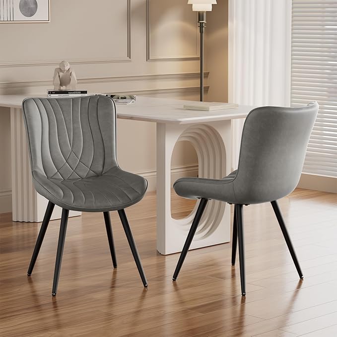 Dining Chair Set of 2 PU Leather Dining Room Chairs Upholstered Comfy Dining Chairs Modern Kitchen Armless Side Chair with Sturdy Metal Legs,Ink