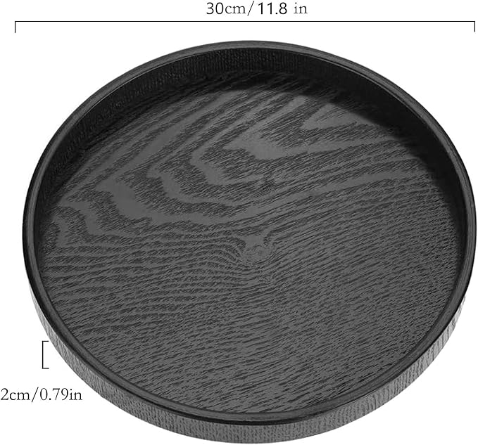 River Round Wood Serving Tray, Solid Wooden Decorative Tray Non-Slip Tea Coffee Table Tray Snack Plate Food Meals Serving Tray with Raised Edges for Home Decor Kitchen Restaurant(11.8inch/30cm, Black)