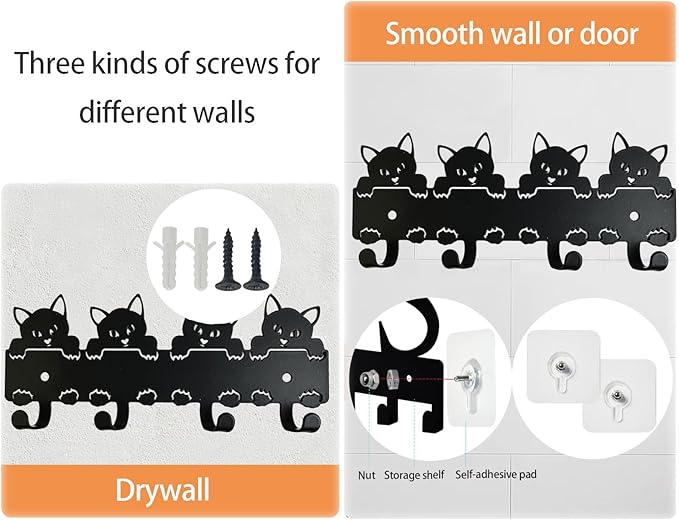 YXE Metal Key Holder Wall Mount, 8 Hooks, Key Organizer Rack for Kitchen, Entryway, Hallway, Bedroom, Black (M4)