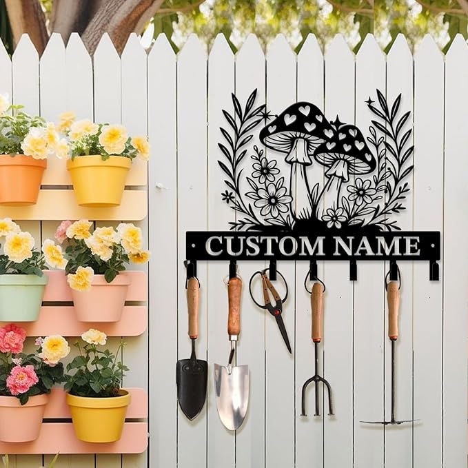 Customized Keys Holder - Personalized Mushroom Wonderland Key Hooks Wall Metal Sign Decor,Wall Holder,Door Hook (Style D)