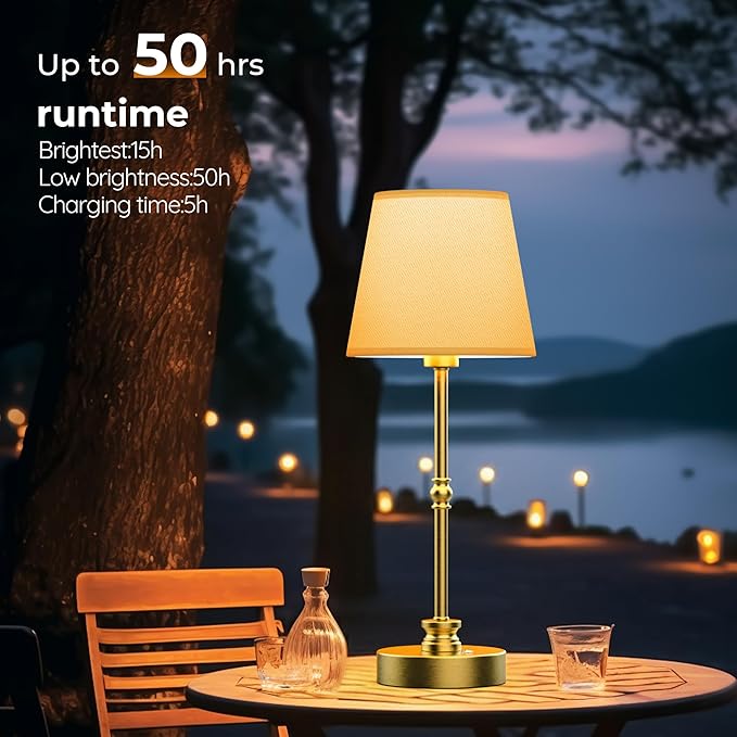 Rechargeable Table Lamp Cordless,5200mAH Battery Operated LED Lamp,3000K Stepless Dimming,Portable Touch Control Wireless Lamp for Dining Room Living Room Bedroom Restaurant Gold 1 Pack
