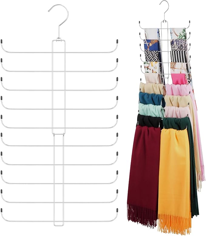 ZEDODIER Scarf Organizer Scarf Hanger for Closet, 2 Pack Rotatable Sturdy Hijab Holder Holds 40 Scarves, Space Saving Closet Organizers and Storage, Silver