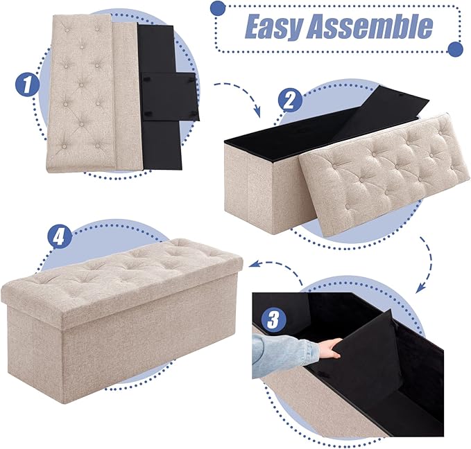 BRIAN & DANY 43 Inches Ottoman with Storage, Linen Storage Ottoman Bench, End of Bed Benches, Folding Ottomans for Bedroom, Living Room and Entryway (Beige)