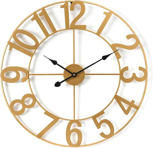 Sorbus 24-Inch Large Wall Clock – Decorative Gold Metal Clock with Black Hands – Silent, Battery Operated, Modern Wall Decor for Living Room, Kitchen, or Office – Great Gift for Housewarming or Office