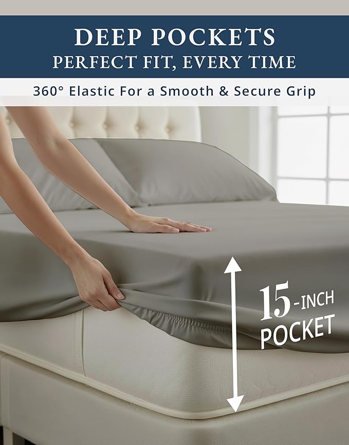 LANE LINEN 100% Egyptian Cotton California King Sheets Set, Soft & Comfy No Pill Fade Resistant Oeko-Tex Certified Cotton Sheets Cal King Size Set, 15" deep Pokcet Sheets - Charcoal