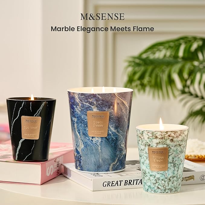 M&SENSE Extra Large Candle 35oz 150H Ocean Breeze Scented Candle, 3 Wick Highly Scented Jar Candle, XL Candles Gift for Stress Relief, Meditation, Yoga