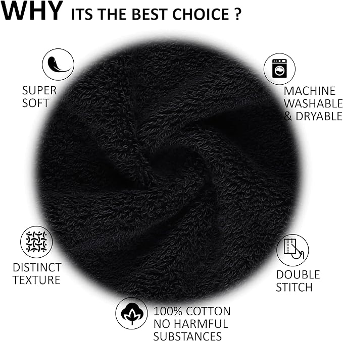 Quick-Dry, Soft & High Absorbent Bath Towels Cotton Turkish Bath Towel Set of 6 | Daily Use 100% Cotton Towels for Bathroom, Gym & More | Bathroom Towels Set (6 Pcs, Black)