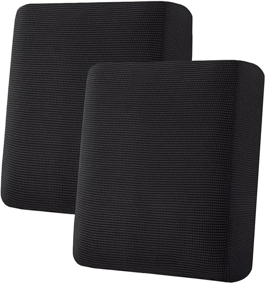 H.VERSAILTEX Super Stretch Individual Seat Cushion Covers Sofa Covers Couch Cushion Covers Slipcover Sets Thick Jacquard Textured Twill Fabric (2 Piece Medium Sofa Cushion Covers, Black)