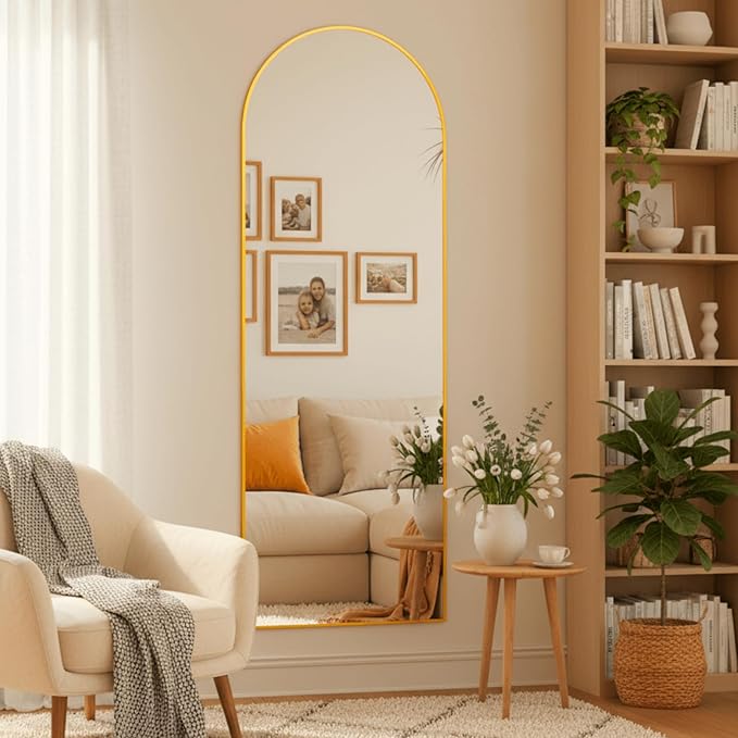 Arched Mirror Full Length, 59"x16" Body Mirrors with Shatter-Proof Glass, Mirror Full Length for Home Decor, Arch Aluminum Frame Mirrors for Bedroom Bathroom, Gold