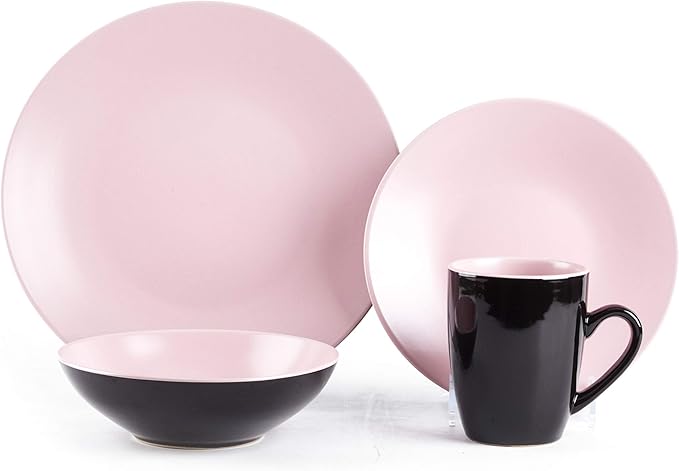 Colors Life 16pc Dinnerware Set，Very Berry - 4 Assorted Colors Beige, Berry, Plum, and Rose