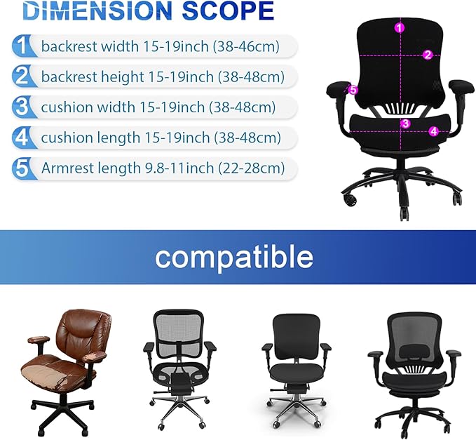 Tallew 8 Pcs Office Chair Covers Set Computer Universal Protective Stretchable Chair Seat Covers Desk Armrest Slipcovers Pads Office Cushion Backrest for Rotating (XL,Black)