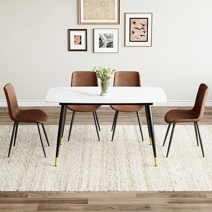 50'' Dining Table Set for 4, Dining Room Sets for 4, Sintered Stone Dining Table Chairs Set of 4, Easy to Assemble，Suitable for Small Spaces