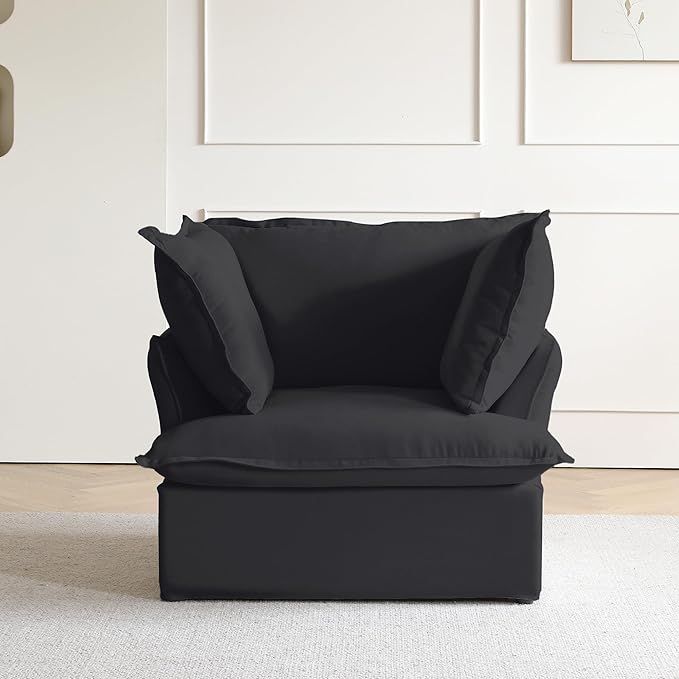 WJShome Modular Sectional Sofa, Minimalist Wide Deep Seat Couches for Living Room Apartment Lounge Bedroom (Black, Single Seater)