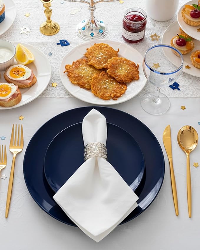 PULOTE 100PCS Blue Plastic Plates - Heavy Duty Navy Blue Disposable - Include 50PCS 10.25inch Dinner & 50PCS 7.5 inch Dessert/Salad Plates - Ideal for Party & Labor Day