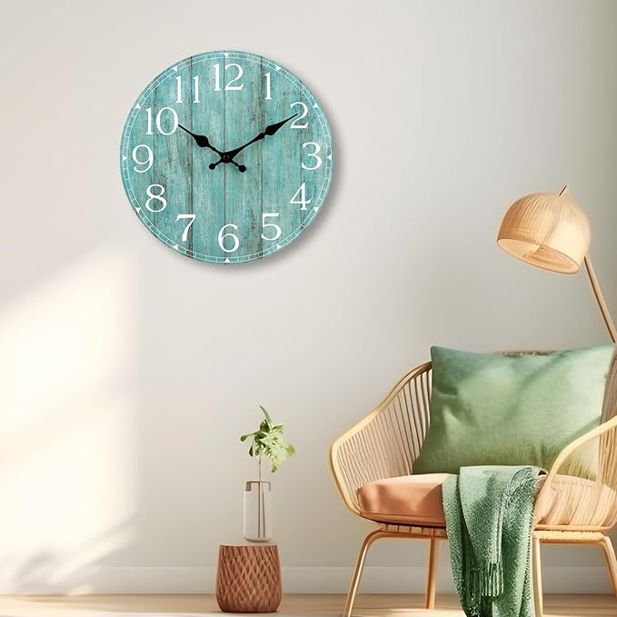 HYLANDA 14 Inch Teal Wall Clock - Silent, Non-Ticking, Battery Operated, Decorative, Unisex