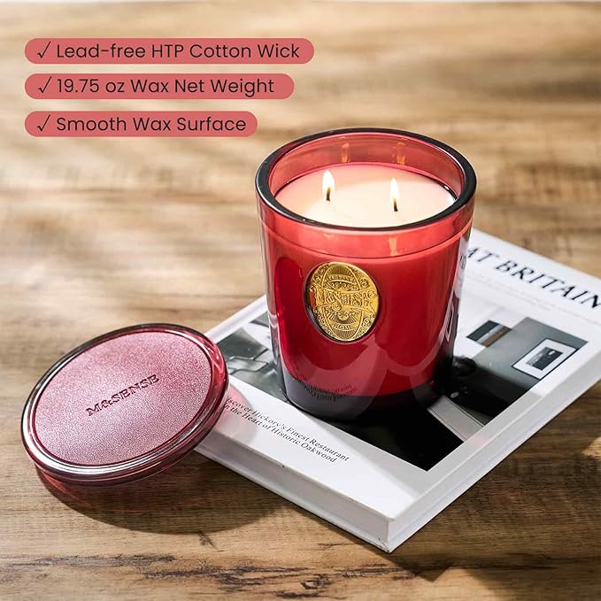 M&SENSE Large Two-Wick Soy Candle | Wild Rose & Red | 19.8 oz, 120H Burn Time | Luxury Scented Candle for Relaxation, Gifting, Home Décor | Ideal for Bedroom, Office, Party Ambiance