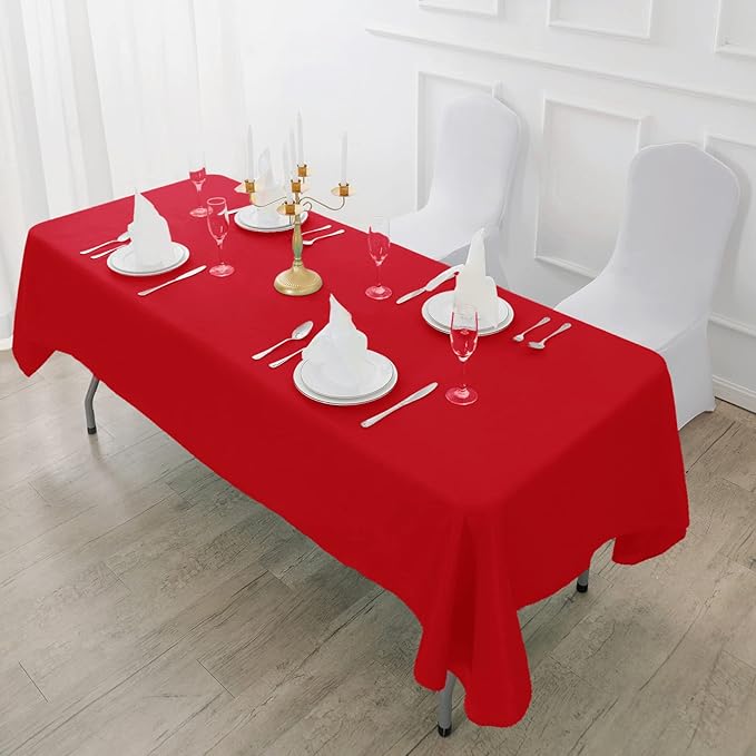 6 Pack Red Tablecloth 60 x 120 Inch Table Cloth for 8 Foot Rectangle Tables, Wrinkle Resistant Washable Polyester Fabric Table Covers for Party, Wedding,Dining,and Banquet