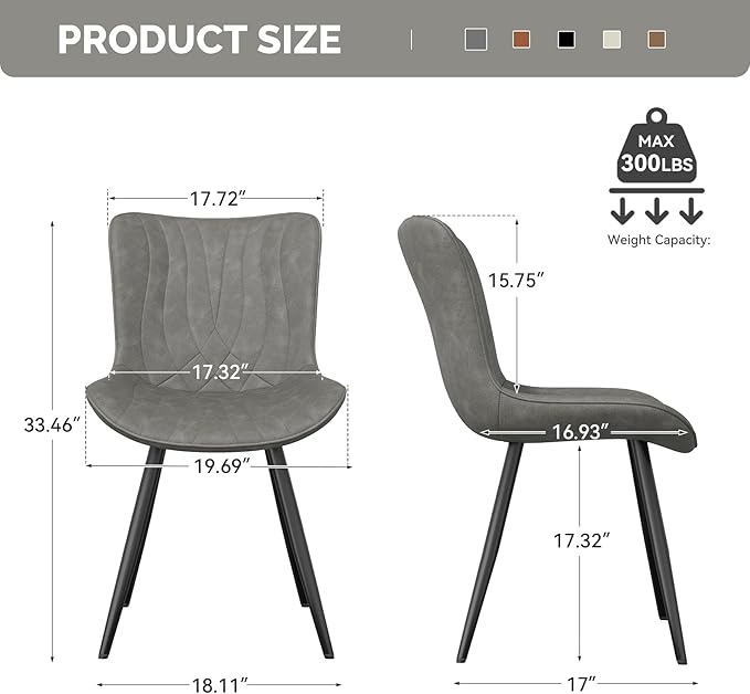 Dining Chair Set of 6 PU Leather Dining Room Chairs Upholstered Comfy Dining Chairs,Modern Kitchen Armless Side Chair with Sturdy Metal Legs,Grey