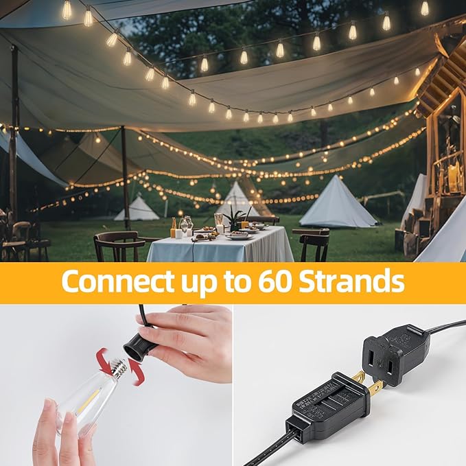 ST40 25FT Outdoor LED String Lights with 12+1 Shatterproof Bulbs,E17 Socket, 2700K Warm White,Weatherproof, 0.6W LED,for Patio,Porch, Deck,Gazebo,Bistro,Garden,Wedding,Party Decor