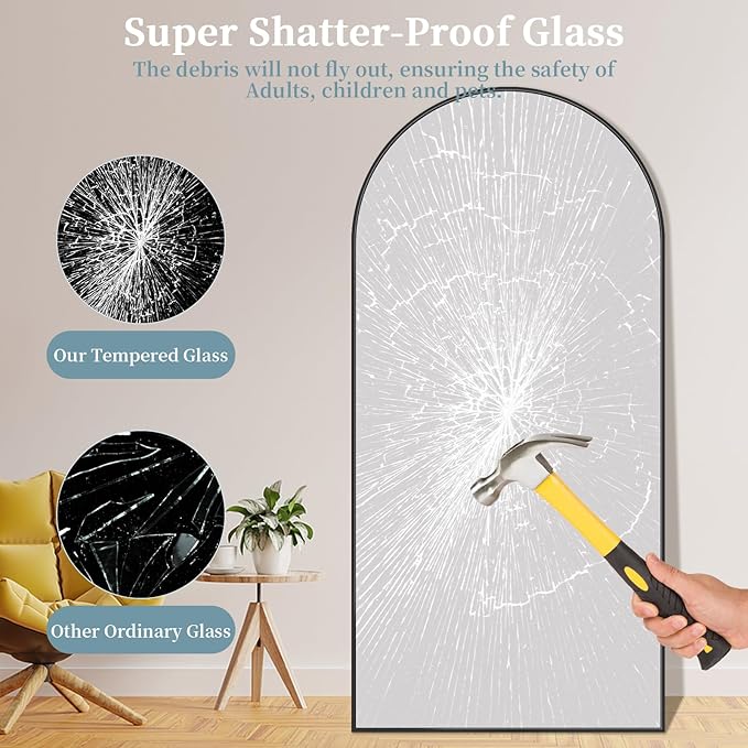Full Length Mirror, 82"x44" Oversized Floor Mirror with Stand, Hanging or Leaning Full Body Mirrors Mirror for Bedroom, Living Room, Cloakroom, Arch, Black