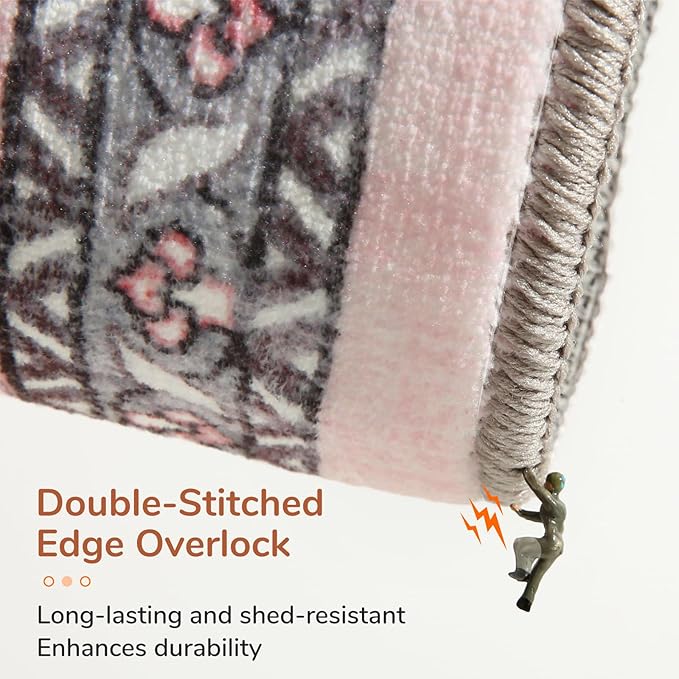 OPPODREAM Thin Area Rugs 3x5, Washable Rugs with Non Slip Backing, Low-Pile Throw 3x5 Carpet, Faux Cashmere 3 x 5 Carpet, Pink & Cream