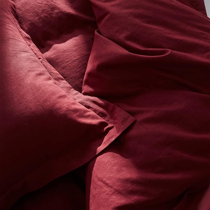 Simple&Opulence French Linen Duvet Cover Set 68" x 86"- 2 Pieces (1 Comforter Cover,1 Pillowcase)- Natural Flax Cotton Blend-Solid Color Breathable Farmhouse Bedding-Burgundy, Twin