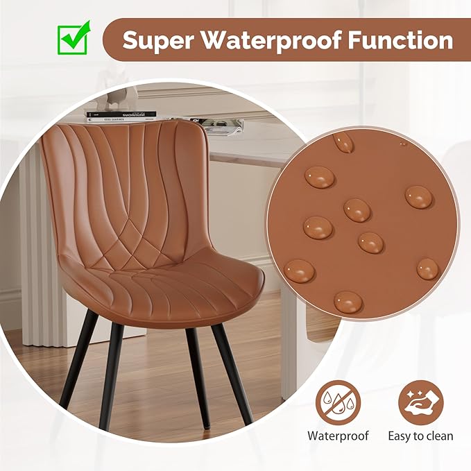 Dining Chair Set of 2 PU Leather Dining Room Chairs Upholstered Comfy Dining Chairs Modern Kitchen Armless Side Chair with Sturdy Metal Legs,Umber