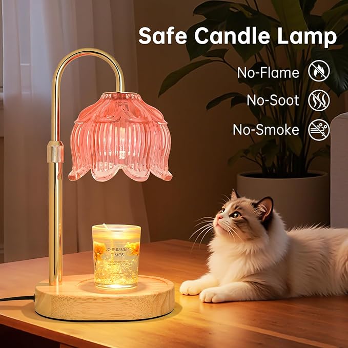 Candle Warmer lamp with Timer Dimmer,Electric Candle Warmer, Vintage Flower Lotus lamp,Compatible with Various Candles, Gifts for Mom Women,Candle Lamp for Bedroom Home Decor（Flower Pink）