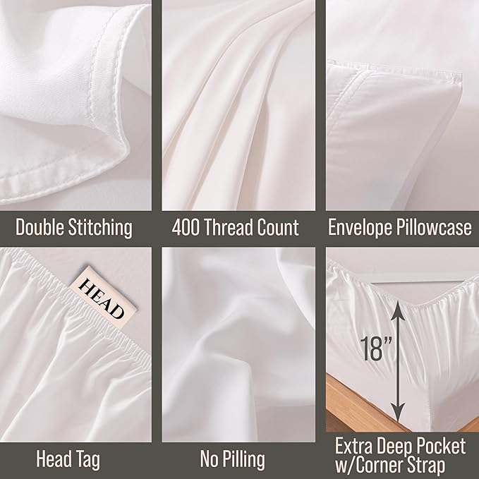 Bella Coterie Luxury Bamboo Viscose Twin XL Size Sheet Set | 100% Organically Grown | Ultra Soft | Cooling for Hot Sleepers | 18" Deep Pocket [White]