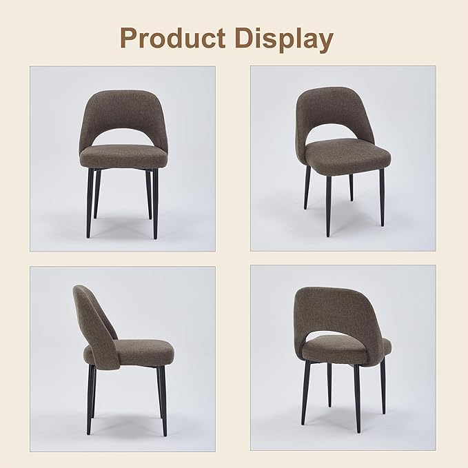 Modern Dining Chairs, Fabric Upholstered Accent Kitchen Chairs with Comfy Padded Seat & Sturdy Metal Legs, Side Farmhouse Chairs for Dining Room, Living Room, Restaurant (Brown, Set of 6)