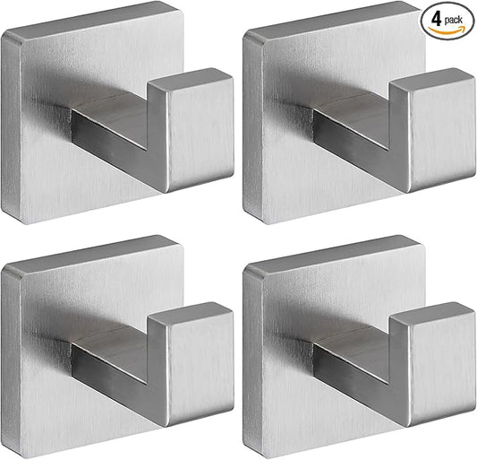 Brushed Nickel Towel Hooks for Bathrooms, Heavy Duty Wall Mounted Stainless Steel Modern Hook, 4 Pack – Ideal for Hanging Towels, Robes, Coats, in Kitchen, Bedroom, Bathroom, or Hotel