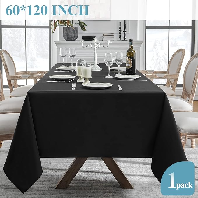 VidaFete 1 Pack Tablecloth 60 * 120inch Rectangle Table Cloth Polyester, Stain Wrinkle Resistant Polyester Dining Table Cover for Kitchen Dinning Party Wedding Tabletop Buffet Decoration(Black)