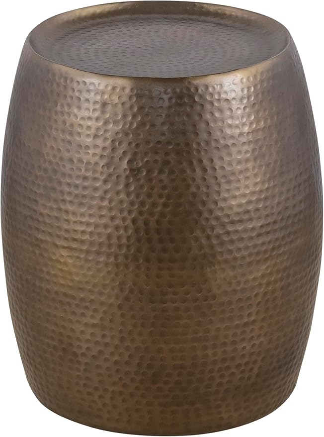 Modern Contemporary Round Aluminum Material 32" Coffee Table and 21" Height Table 2PC Table Set with Hand Hammered Design Antique Gold