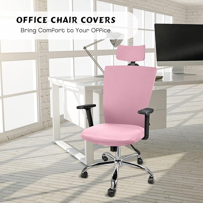 Lounsweer 3 Pieces Office Chair Cover Rolling Desk Chair Cover Gaming Covers Stretch Washable Protector Pets Slipcovers for Swivel Armchair Boss(Simple,Light Pink)