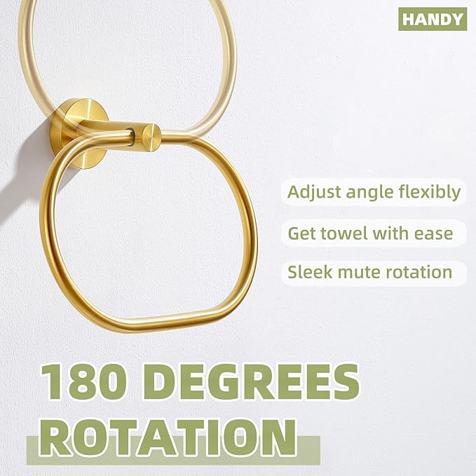Bath Towel Ring Brushed Gold, APLusee 304 Stainless Steel Swivel Hand Towel Holder Dry Rack Near The Sink, Modern Bathroom Accessories