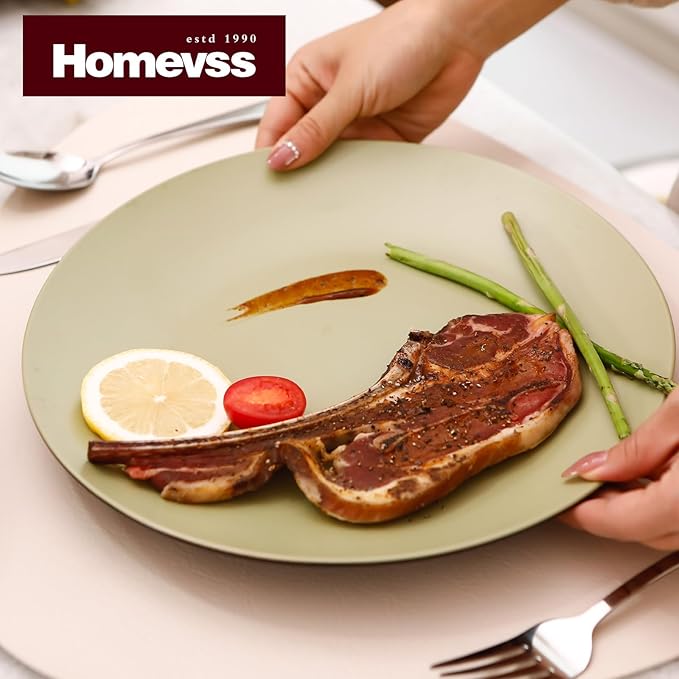 Stoneware Two-Tone Colors Life 18pc Dinner Set，Outside Shiny Black + Inside Matte Glaze Olive