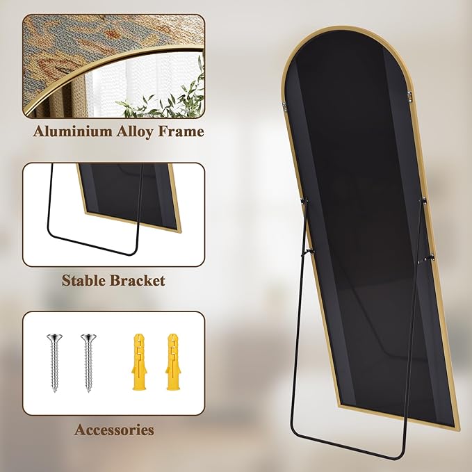 Arched Full Length Mirror 71"x26" - Floor Standing Body Mirror with Aluminum Frame,Leaning Hanging for Bedroom Cloakroom Living Room Gold