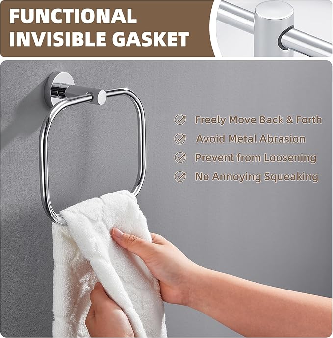 Angle Simple Swivel Towel Ring Chrome, Stainless Steel Hand Towel Rack for Bathroom Wall, Square Holder for Washcloth