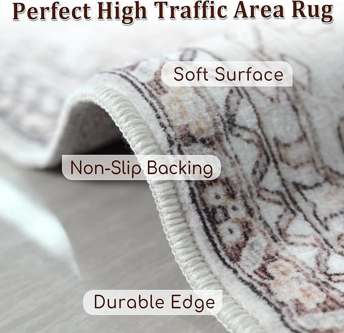 Area Rug 9x12 for Living Room, Large Cream Area Rugs, Large Rugs for Living Room,Washable Area Rug (Cream 9x12)