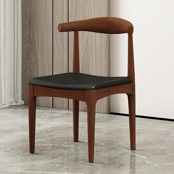 Solid Wood Dining Chair, Mid Century Dining Chair, Upholstered PU Leather Chair with Wide Curved Backrest, Chair for Dining Room, Kitchen, Walnut Finish