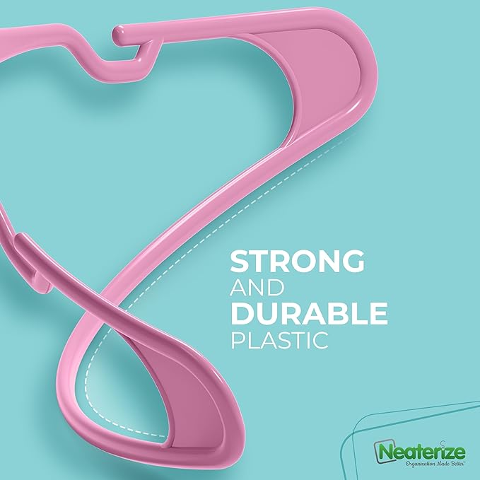 NEATERIZE Clothes Hangers Plastic 100 Pack for Adults - Plastic Hangers, The Perfect Coat Hanger and Space Saving Clothes Hangers for Closet, Percheros Ganchos para Colgar Ropa Hangars - Pink Hangers