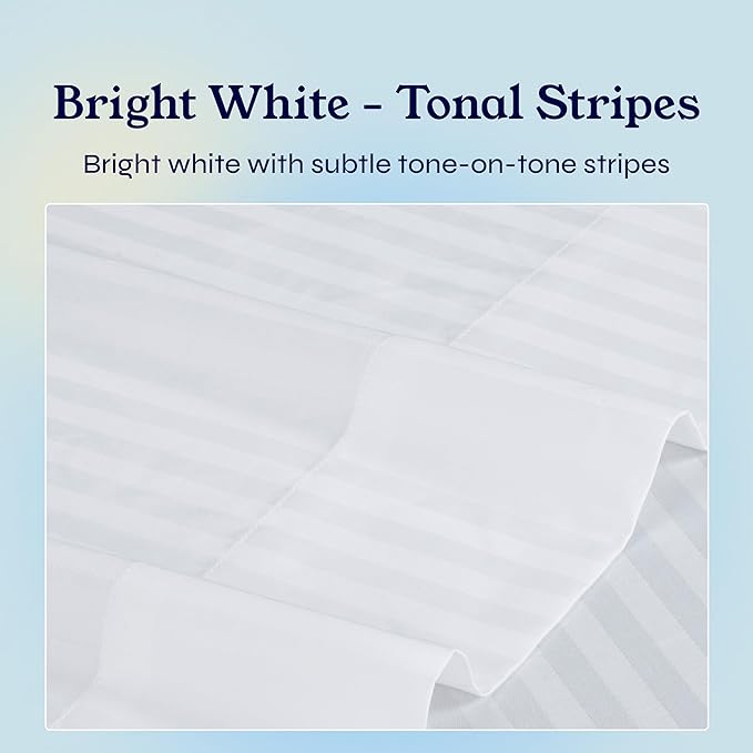California Design Den Striped Twin Sheets Set - Soft 400 Thread Count Sateen, Natural 100% Cotton Sheets Twin Size Bed Set with Deep Pockets, Cooling and Durable Bedding - Striped White