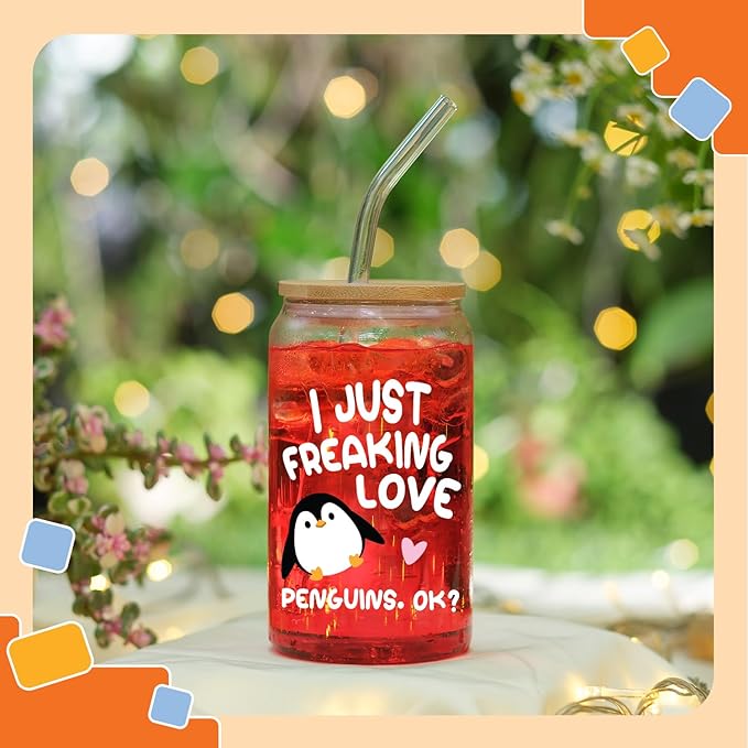 NewEleven Penguin Christmas Gifts For Women - Penguin Stuff For Pengy Lovers - Cute Funny Christmas Gift, Gift For Women, Best Friend, Sister, Daughter, Coworker - 16 Oz Coffee Glass
