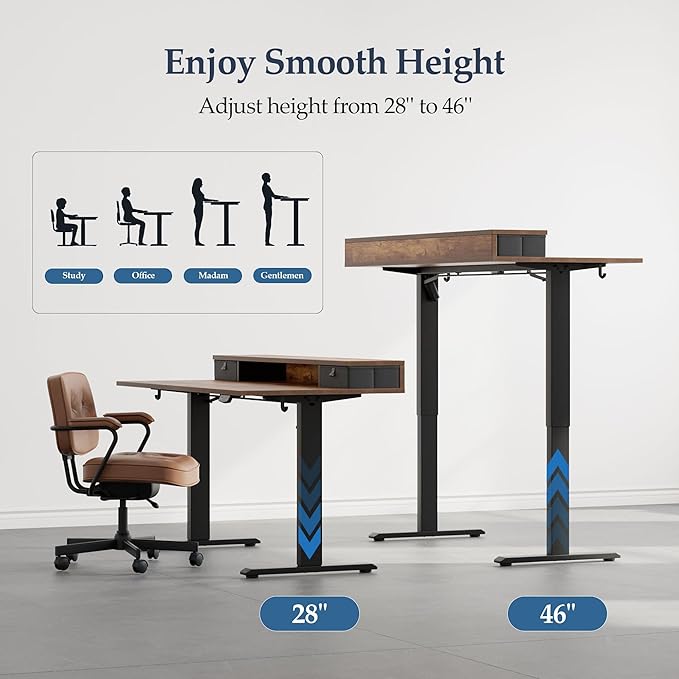 Klicelor 63 Inch Electric Standing Desk with Drawers, Adjustable Height Small Sit Stand Desk for Home Office, Compact Computer Workstation with Storage– Rustic Brown