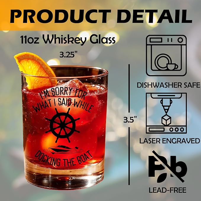I'm Sorry for What I Said While Docking the Boat Whiskey Glasses, Nautical Gifts for Sailors, Boat Captain Gifts, 10 oz Drinking Rocks Glasses for Men Whisky Cocktail Scotch Bourbon Liquor