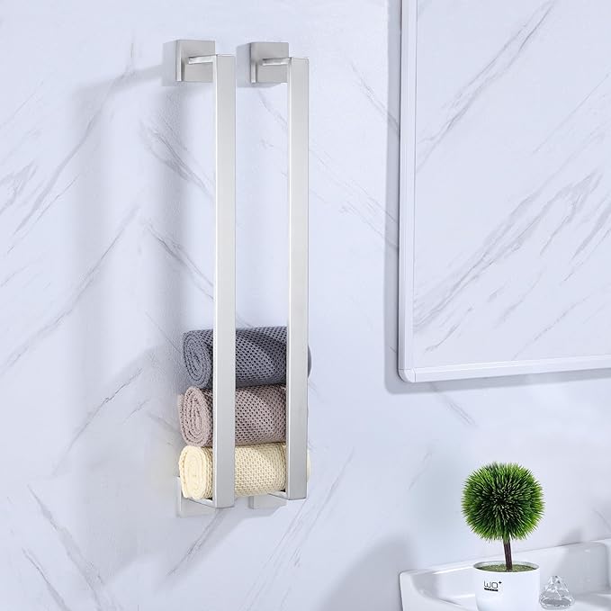 LANC 24 Inche Bath Towel Bars 2 Pack Brushed Nickel Bathroom Towel Rail Square Towel Racks Kitchen Towel Holders Stainless Steel Wall Mount Towel Hanger Towel Rods,A8804-6BN