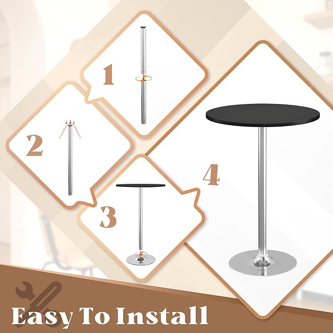 Homall Round Dining Table Bistro Pub 23.8 x 39.5 Inches Bar Table for Kitchen, Dining Room (1, Black-Silver)