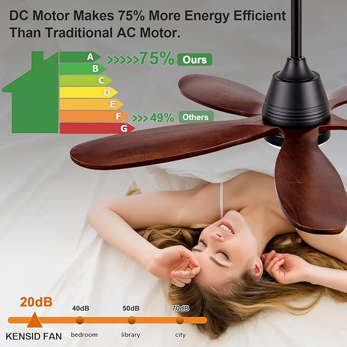 42 Inch Wood Ceiling Fans with Lights and Remote, Modern Ceiling Fan with Light, 5 Blades, Dimmable, Wall Switch, Memory Function, Indoor Outdoor Black Ceiling Fan for Patio Bedroom