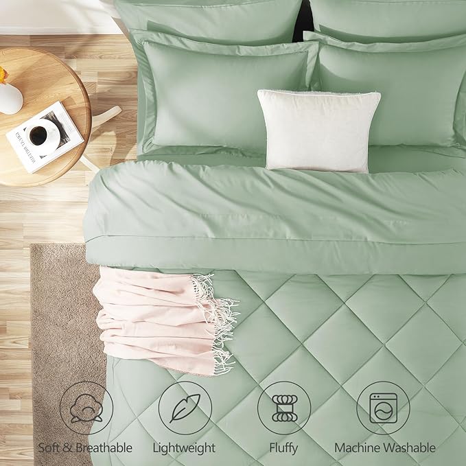 CozyLux Full Size Comforter Sets Sage Green - 7 Pieces Bed in a Bag Full, Luxury Soft Bed Set for All Seasons, Bedding Set with Down Alternative Comforter, Sheets, Pillowcases & Shams